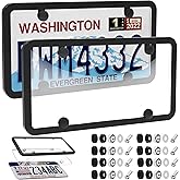 2 Pack Clear License Plate Frame Cover Curved Surface Design Clear License Plate Protector with Frame, Bubble Covers Protect
