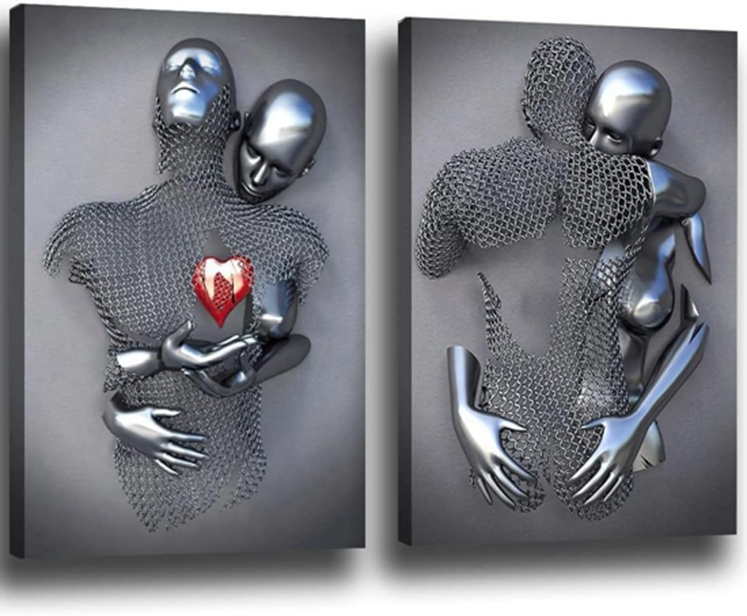Couple in Love Wall Art Picture 3D Sculpture Metal Modern Abstract Romantic Home Decoration Living Room Frameless (2 Pieces-50 x 70 cm Figure-2)