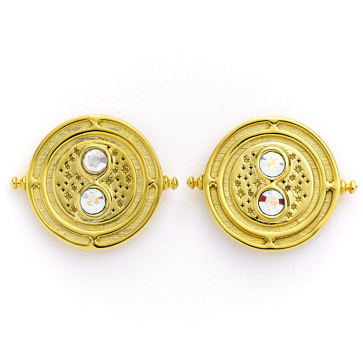 Official Harry Potter Time Turner Sterling Silver, Gold Plated Stud Earrings embellished with Swarovski® Crystals by The Carat Shop
