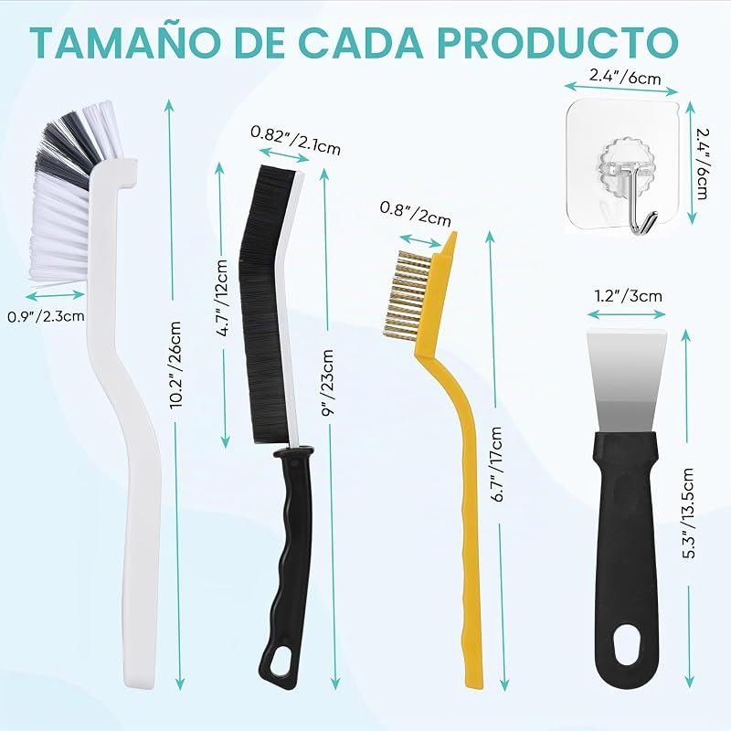 12 Cepillos de cerdas duras para hendiduras, Lavabo y baño