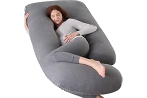 Elover Pregnancy Pillows for Sleeping,U Shaped Full Body Pillow for Pregnancy Women with Removable Jersey Cotton Cover,57 Inch Maternity Pillow(Jersey,Dark Grey)