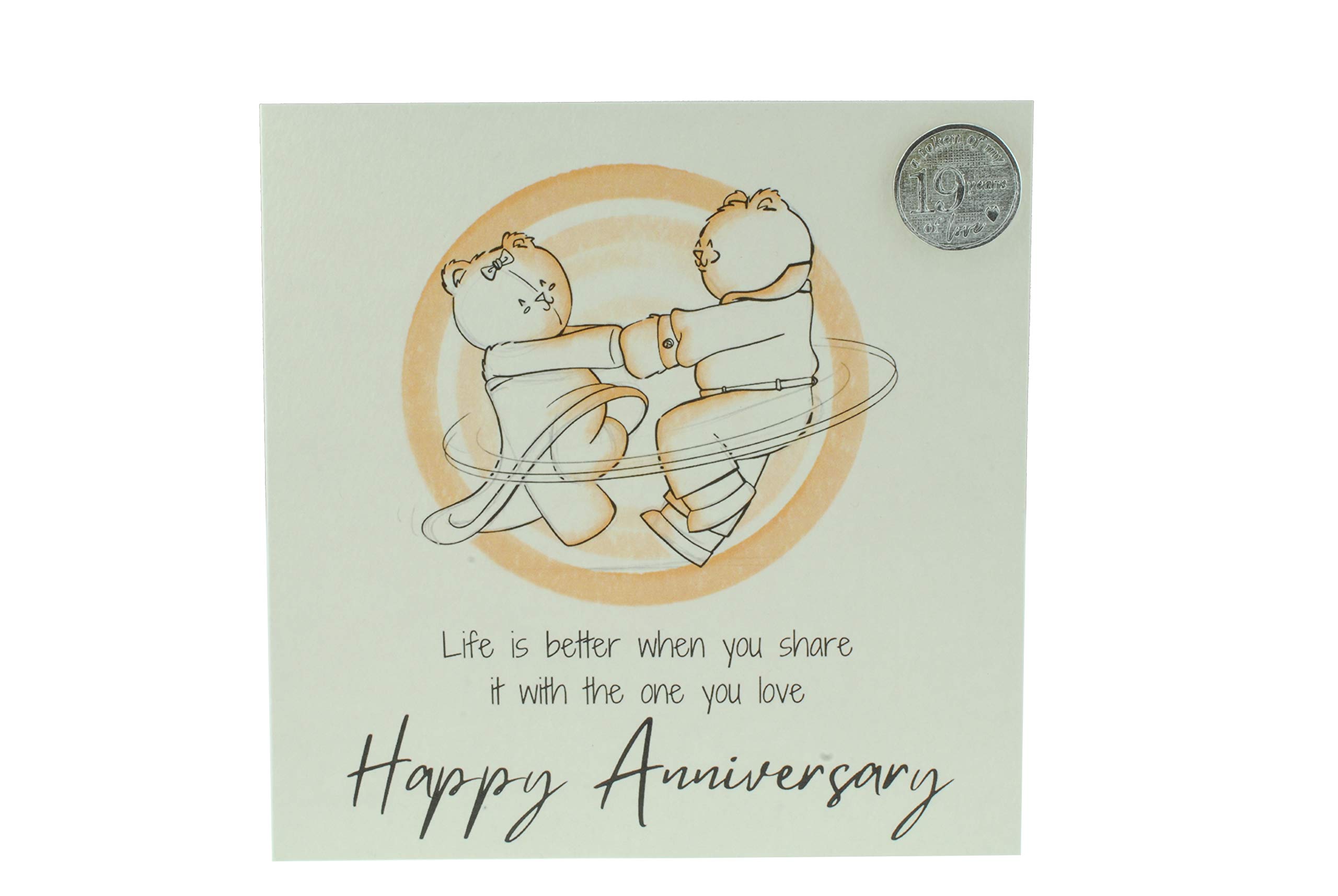 Cute 19th Wedding Anniversary Card, Dancing Bears – Free Metal 19th Anniversary Love Token Gift (gc-annidancing19)