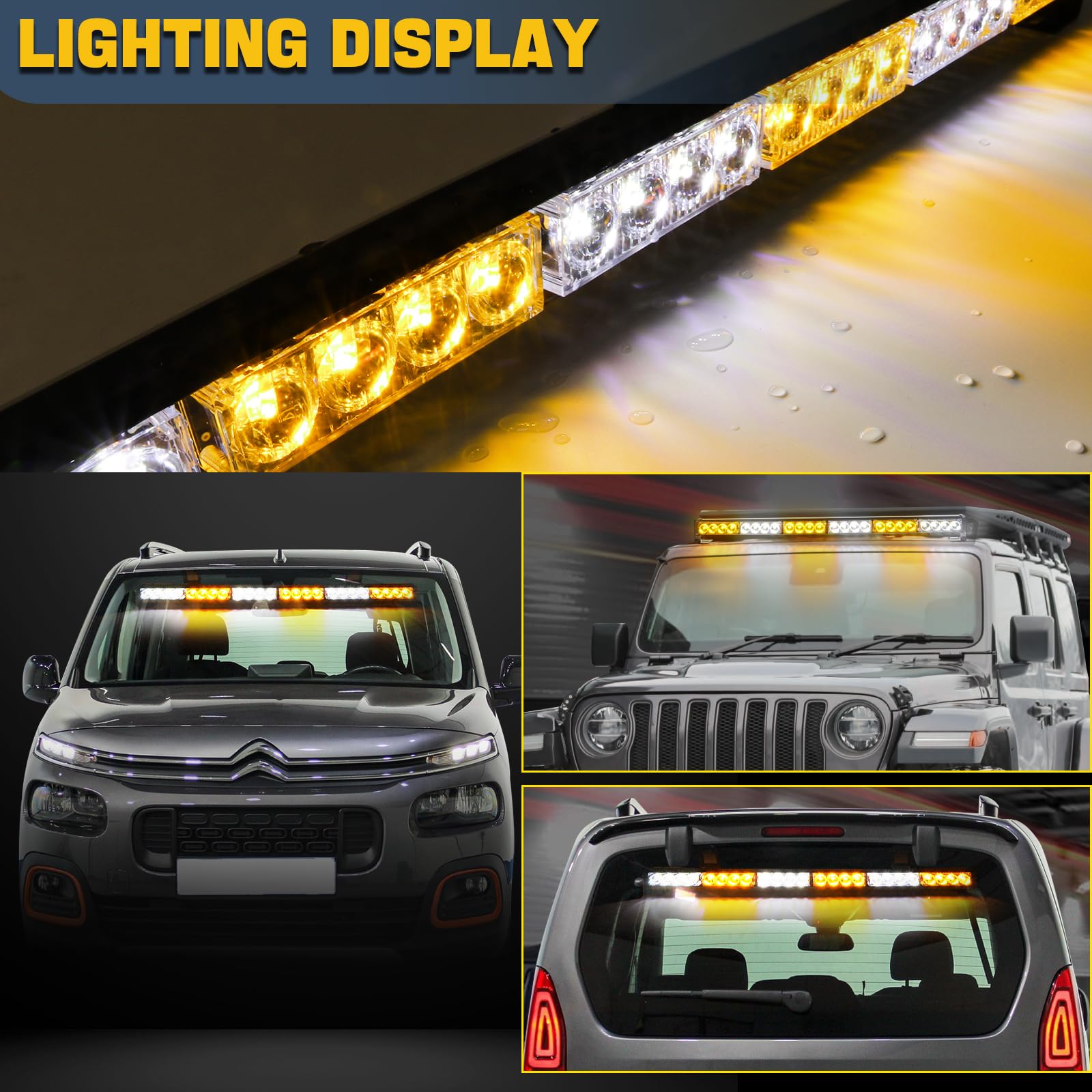 Traffic Advisor Strobe Lights Bar Emergency Warning Strobe Flash Visor Lights for Vehicles Trucks Suction Bracket 27 Inch 6 Panel Led Wireless Remote Control Amber and White