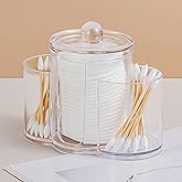 SYDERWE 3-in-1 Q-Tip Holder for Bathroom – Premium Vanity Organizer Canister with Dustproof Lid for Cotton Swabs, Balls and Pads, Countertop Storage Container(Clear)