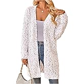 MakeMeChic Women's Chunky Popcorn Cardigan Oversized Open Front V Neck Long Sleeve Knit Cozy Sweaters