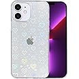 SmoBea Compatible with iPhone 11 6.1 Inch 2019, Clear Laser Glitter Bling Heart Soft & Flexible TPU and Hard PC Shockproof Cover Women Girls Heart Pattern Phone Case (Rainbow Heart/Clear)