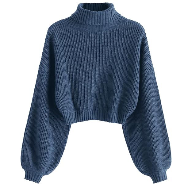 Amazon.com: Women Lantern Sleeve Fake Two Sweaters Knitted 