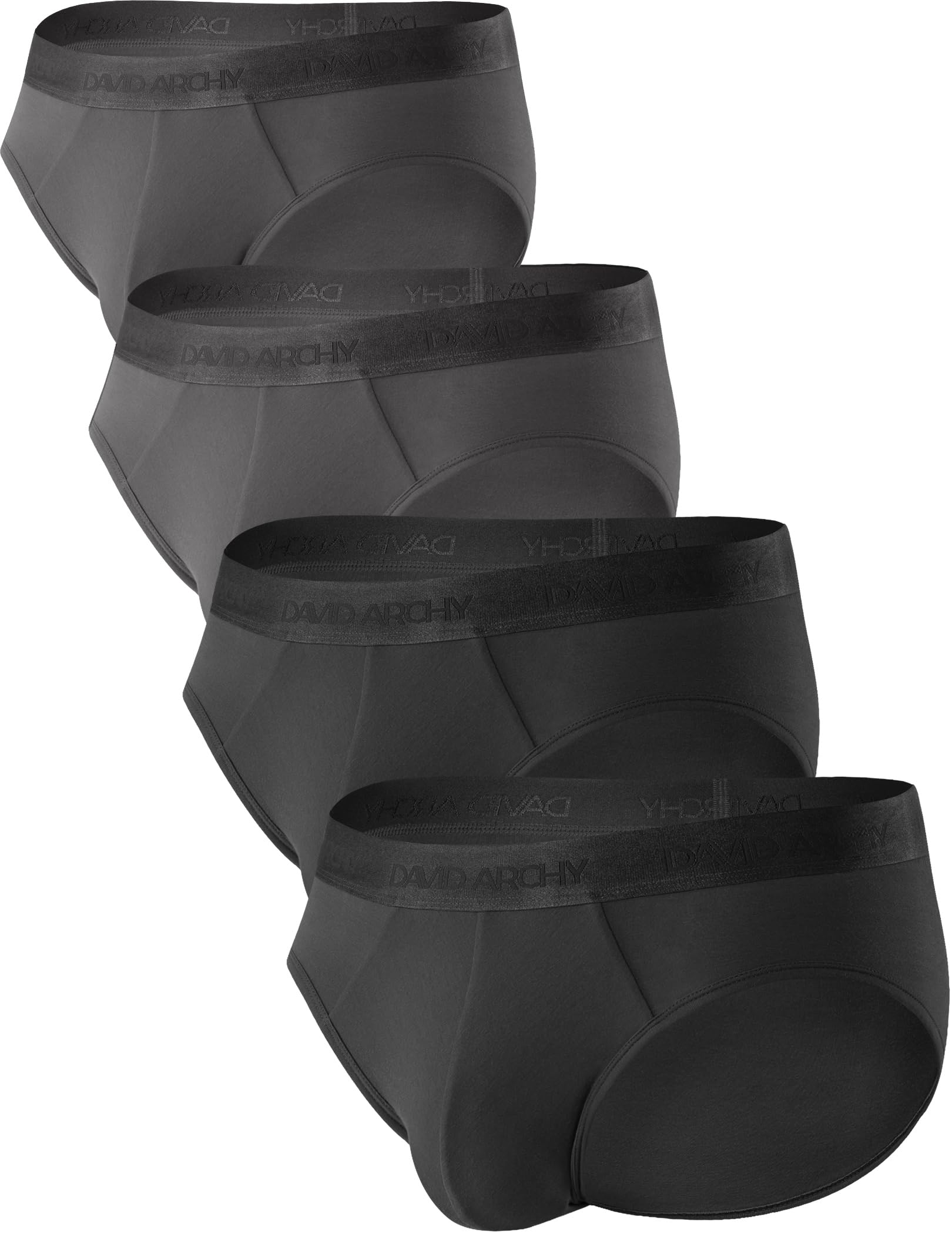 Photo 1 of DAVID ARCHY Men's Briefs Modal No Fly Underwear Support Pouch Soft Comfort Briefs for Men 4 Pack?M,Black/dark grey?