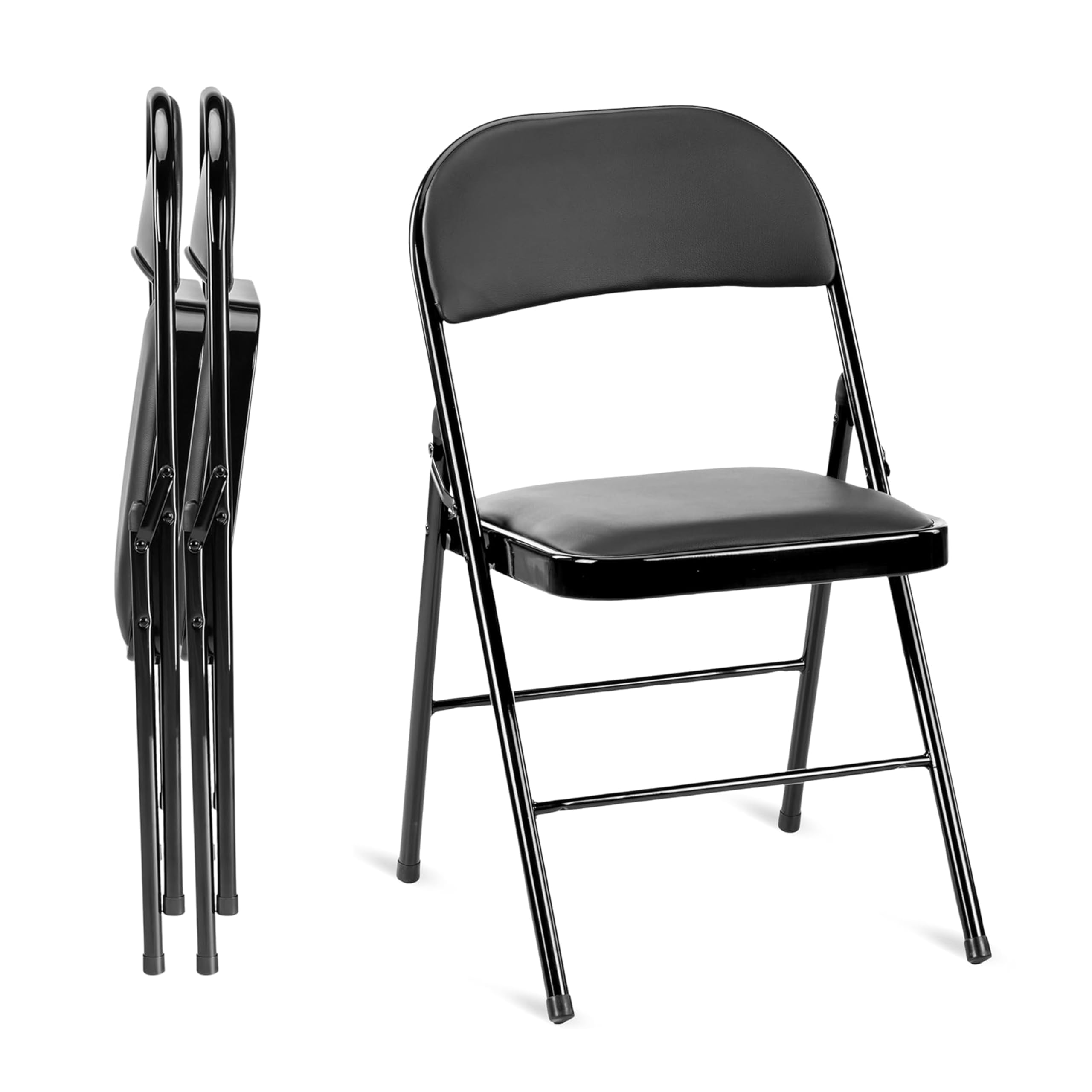 Photo 1 of **FRAME PIECE BROKEN ON ONE CHAIR**Simple Deluxe 2 Pack Folding Chairs with Leather Padded Cushion Seats & Durable Metal Frame, Foldable, Portable, Commercial Event Seat, Indoor Outdoor for Parties, Home, Office, Classic Black