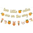 JOYMEMO Two Little Cuties are On The Way Banner with Tangerine Garland - Two Little Cuties Baby Shower Decorations Twins, Orange Fruit Themed Gender Reveal Party Supplies for Boys or Girls