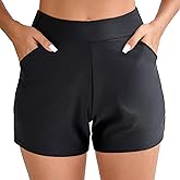 Halcurt Women's 3" High Waisted Swim Board Short with Liner (Available in Plus) Pokcet Boyshorts Swimsuit Bottoms