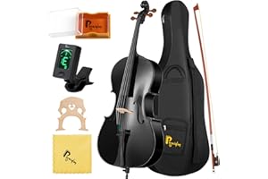 Poseidon Cello 4/4 Size, Acoustic Cello for Beginners Set with Portable Case, Bow, Bridge, Rosin, for Students & Adult String Instruments - Sparkling Black