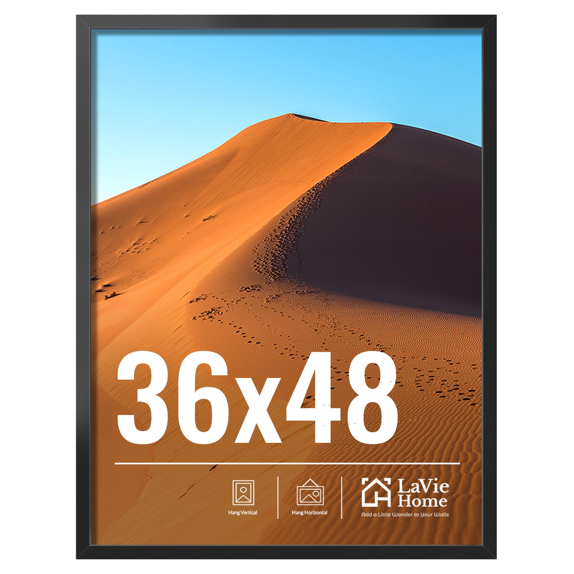 Photo 1 of **DENT DAMAGE**LaVie Home 36x48 Picture Frame for Wall Display, 36x48 Black Picture Frame with HD Plexiglass, 36 x 48 Photo Frame 1 Pack, Display Frame for Vertical or Horizontal, Classic Collection