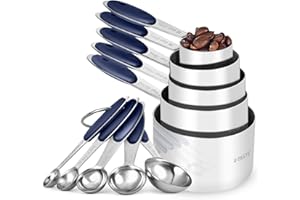 U-Taste Measuring Cups and Spoons: Food Grade 18/8 Stainless Steel Metal Measure Cups and Spoons Set of 10, Upgraded Thickness Handle (Midnight Blue)