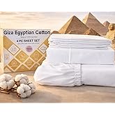 MyGiza Sheets 4 Pcs Queen Sheet Set, 100% Certified Giza Egyptian Cotton, Soft &amp; Luxury Sheets fits 18 Inches Deep Mattress, White