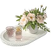 Urban Deco Oval Wooden Tiered Tray, Farmhouse Vintage Decorative Tray Stand for Coffee Table, White Serving Tray for Living Room Kitchen Home Decor - 1 Pack