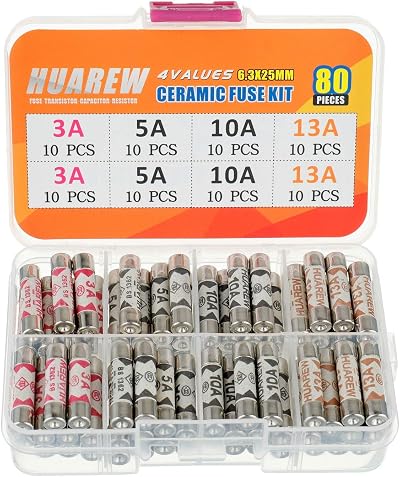 HUAREW Ceramic Tube Fuses 6.3x25mm 3 5 10 13A 240V 80pcs Kit