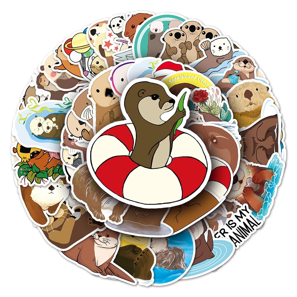 Playful Otter Vinyl Stickers, 50 PCS Waterproof Cartoon Animal Decals for Laptops, Scrapbooking, Journals, Notebooks, Water Bottles, Suitcases, Phones & DIY Decor