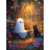 Clendo Halloween Paint by Numbers Kit for Adults - Ghost and Cat Adult Paint by Number Kits on Canvas for Beginner, Oil Painting by Numbers Kit for Gift Home Wall Decor Without Frame 16x20 Inch