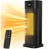 Space Heater - 1500W PTC Ceramic Tower Heaters for Indoor Use with Adjustable Thermostat, Timer and Remote Control, Quick 1s