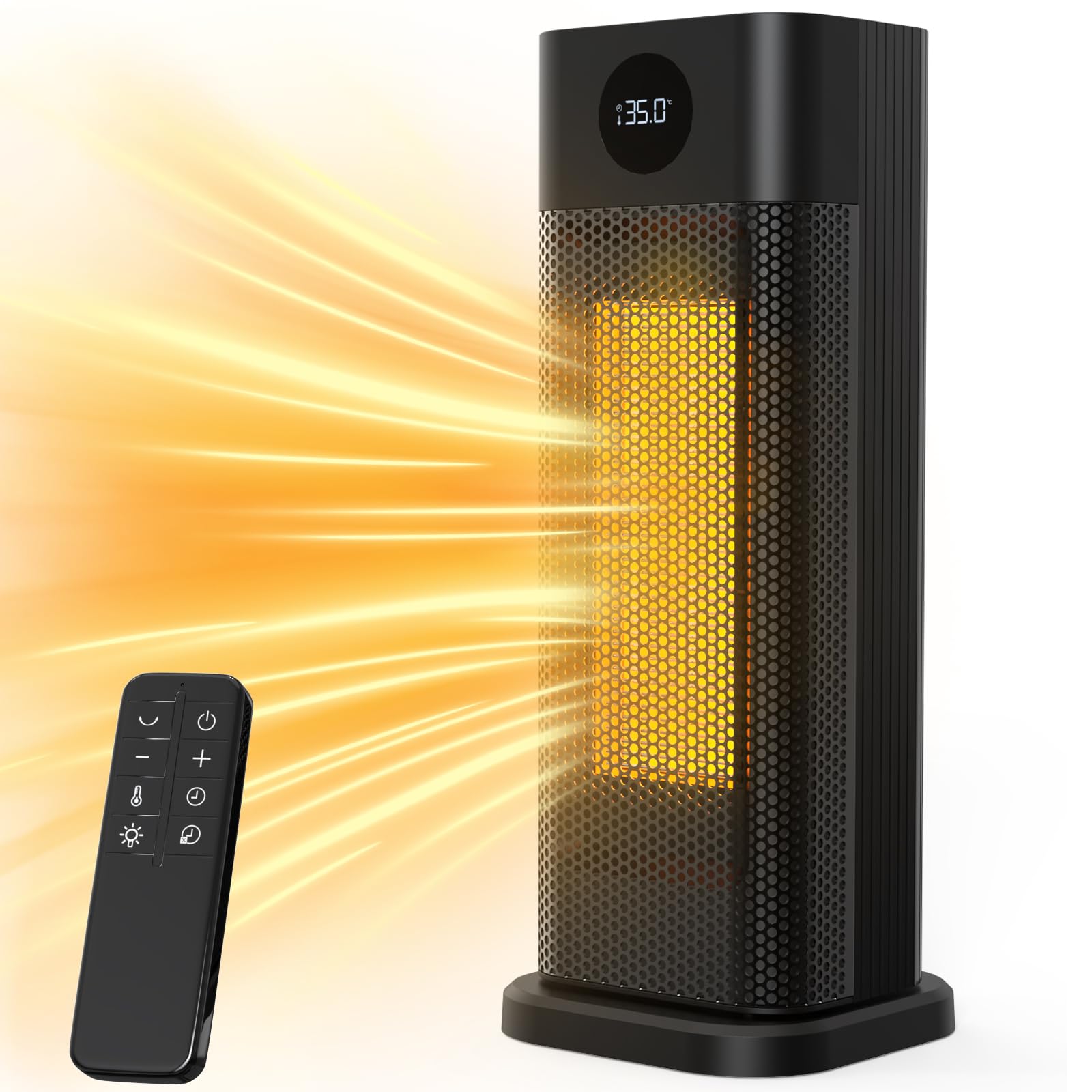 Photo 1 of Minthouz Space Heater - 1500W PTC Ceramic Tower Heaters for Indoor Use with Adjustable Thermostat, Timer and Remote Control, Quick 1s Heat-up 70° Oscillation Electric Heater for Office, Bedroom, Room