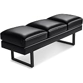 Furmax Waiting Room Chairs Faux Leather Office Guest Chair, 59.6 Inches Conference Room Chairs 3 Seats Upholstered Reception Bench, Lobby Furniture for Salon and Shop, Black