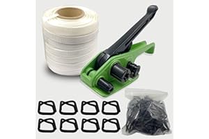 NVOYAJUAN Banding Strapping Kit with 3/4" x 330 ft Woven Cord Band 50 pcs Phosphate Wire Buckles Tensioner Tool for Pallet Box Packaging