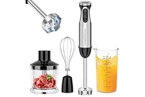 Bonsenkitchen 4-in-1 Immersion Blender Handheld, 20 Speeds Hand Blender with Turbo Mode, Stainless Steel Blade, Egg Whisk, Be