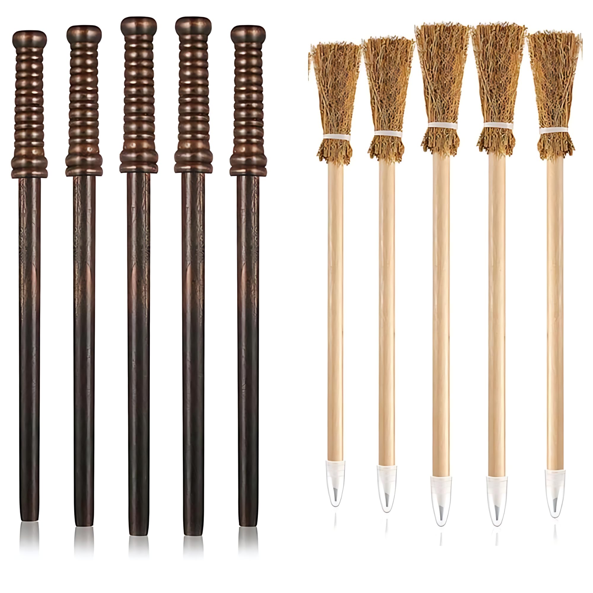 10 Pieces Novelty Witch and Wizard Stationary Set - 5 Pcs Wand & 5 Pcs Broomstick Pencils. Halloween Harry style Party Supplies Goody Bag Filler for Teen Kids Boys Girls School - Funny Potter Themed