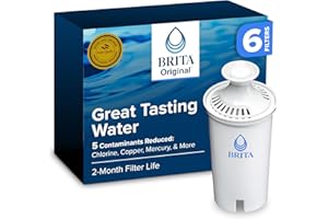 Brita Standard Water Filter for Pitchers and Dispensers, Reduces Copper, Cadmium and Mercury Impurities, Lasts Two Months or 40 Gallons, Includes 6 Filters for Pitchers