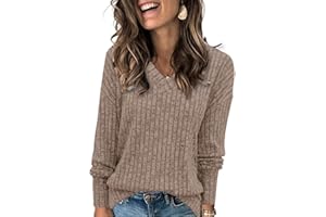 Heymiss Womens Sweatshirts V Neck Long Sleeve Shirts Loose Casual Fall Fashion Sweaters S-2XL