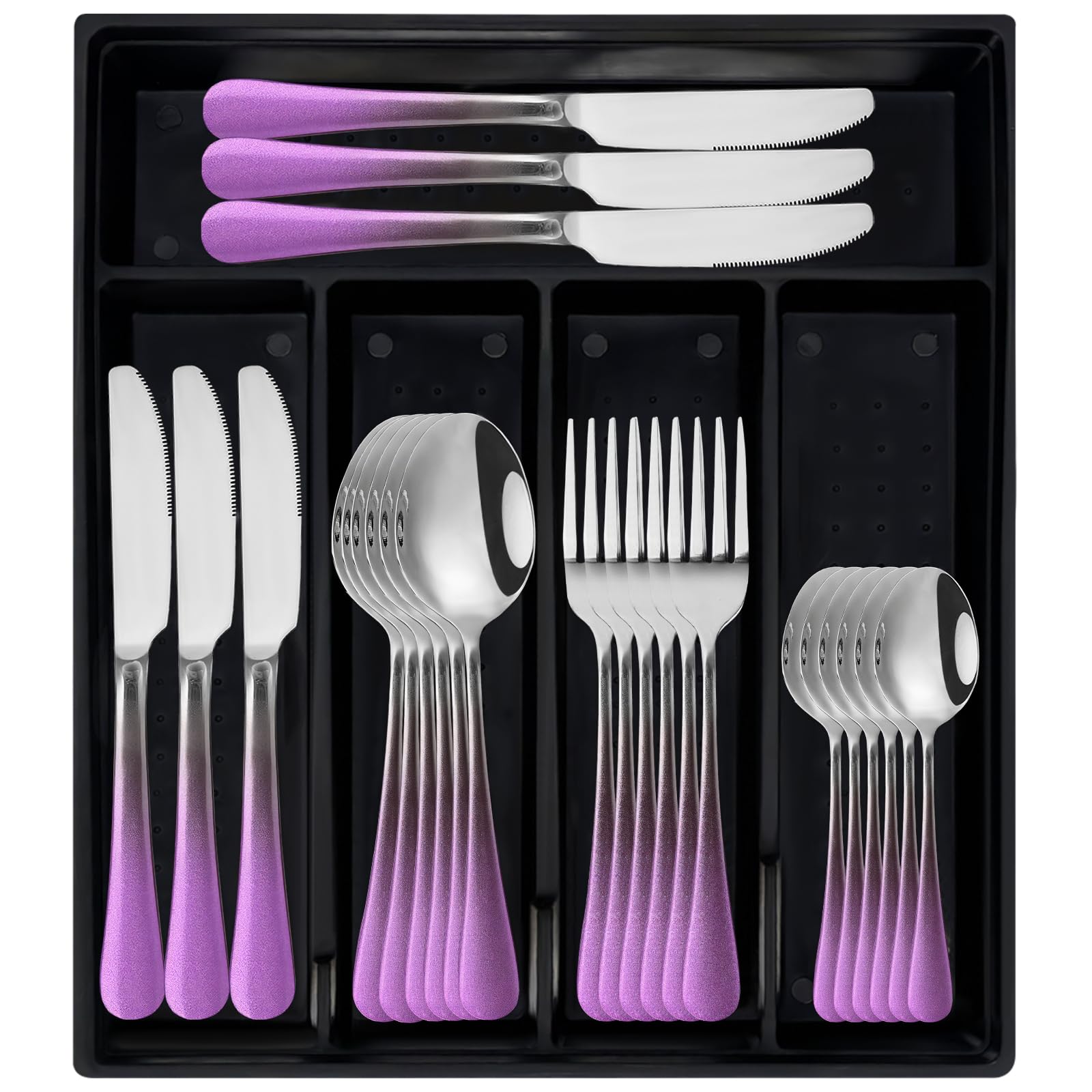 24-Piece Flatware Set with Organizer,Heavy Duty Stainless Steel ...