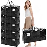 6 Pack Extra Large Moving Bags with Reinforced Handles, Heavy-Duty Storage Tote for Dorm Room Essentials with Strong Zipper,Packing Moving Boxes for College Supplies,Black