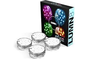 LUMN8 EFX LED Waterproof Lights - Multicolor Accent Submersible LED Lights - Premium Indoor & Outdoor Battery Operated Lights - LED Puck Light for Events, Patio, Pool, Hot Tub, Shower - 4-Pack