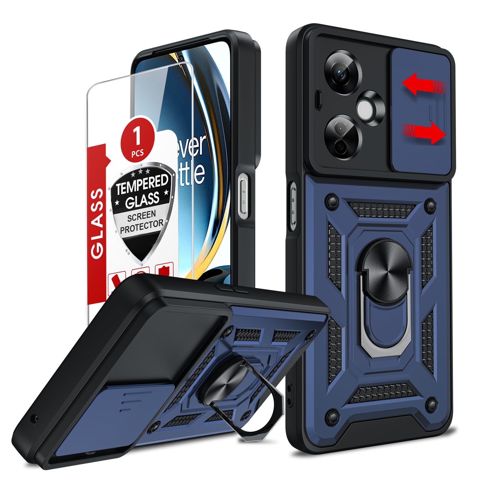 Photo 1 of LeYi for OnePlus Nord-N30 5G Case: with Slide Camera Cover Screen Protector, Military-Grade Shockproof Protective Magnetic Ring Stand One Plus Nord N30 5G Cell Unlocked Phone Covers Funda fara, Blue