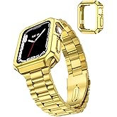 TISIMO Compatible with Apple Watch Band 45mm 44mm 42mm 41mm 40mm 38mm,Stainless Steel Metal iWatch Band with TPU Case for Apple Watch Series 9 8 7 6 5 4 3 2 1 SE SE2 Men and Women