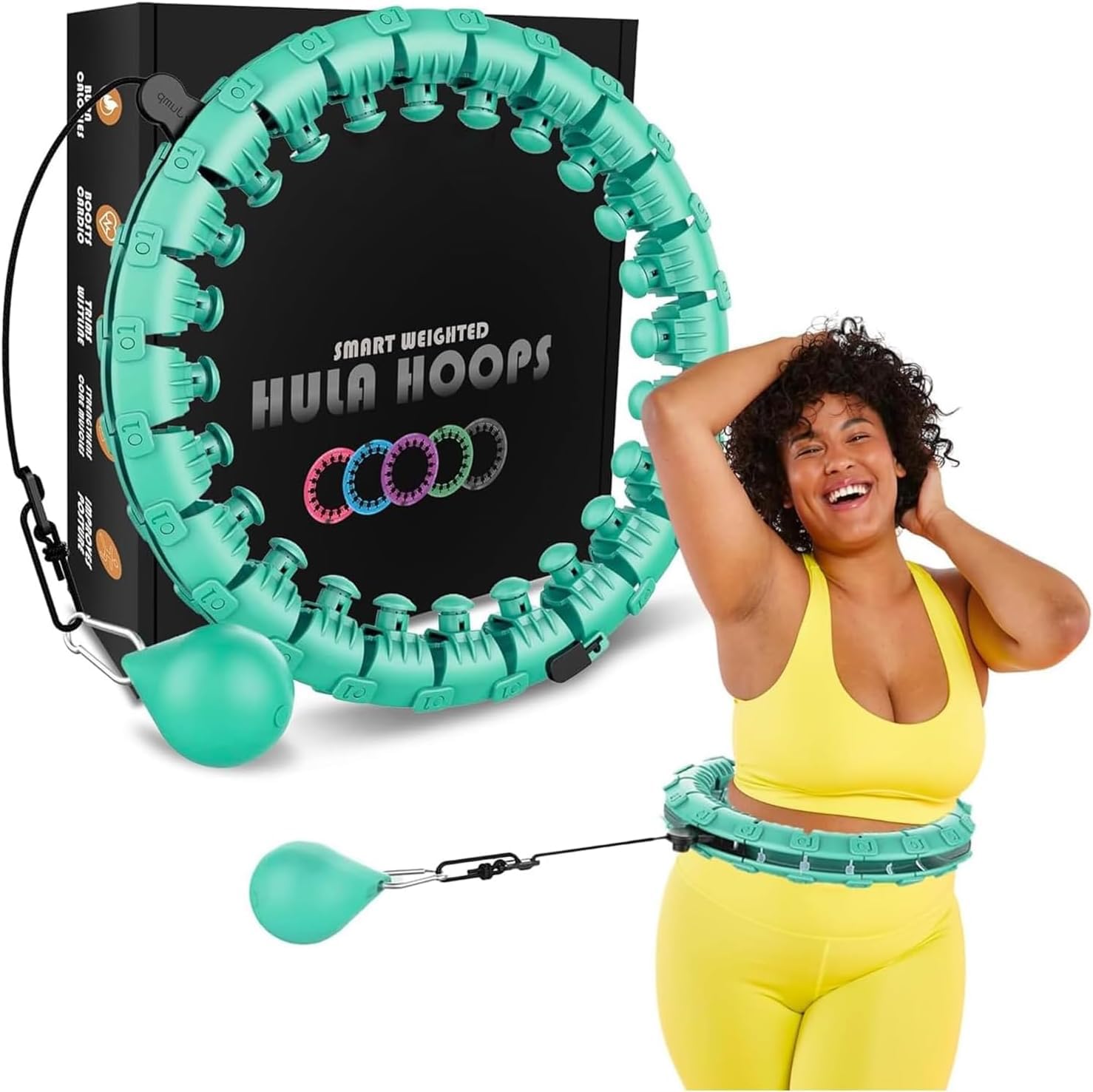 K-MART Smart Hula Ring Hoops, Weighted Hula Circle 24 Detachable Fitness Ring with 360 Degree Auto-Spinning Ball Gymnastics, Massage, Adult Fitness for Weight Loss (Mint Green) — image 1