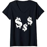 Womens Dollar signs V-Neck T-Shirt