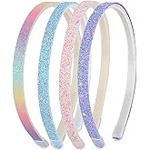 WLLHYF Glitter Headband, 4pcs Plastic Sparkly Cute Non Slip Chunky Hairbands, Thick Bling Confetti Rainbow Hair Bands with Te