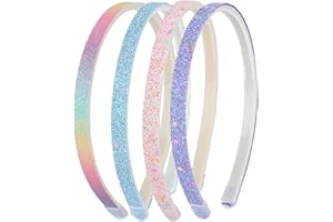 WLLHYF Glitter Headband, 4pcs Plastic Sparkly Cute Non Slip Chunky Hairbands, Thick Bling Confetti Rainbow Hair Bands with Teeth, Little Girls Colorful Hair Accessories