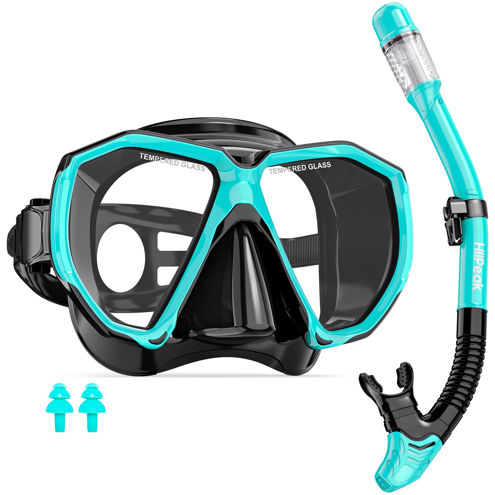 Snorkel Set Adult, HiiPeak Snorkeling Packages Scuba Diving Mask with Dry Top Snorkel Tube Anti Fog Panoramic Wide View, Anti-Leak, Tempered Glass, Snorkelling Gear Swimmming Goggles for Adults