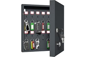 RISTERN Key Box with Lock, Key Lock Box Wall Mount, Key Cabinet with 24 Tags and Hooks, Key Organizer, Black Steel Keys Lock Box for Car Dealer, Property Manager, Valet Parking, 10.6”×2.4”×12.5”