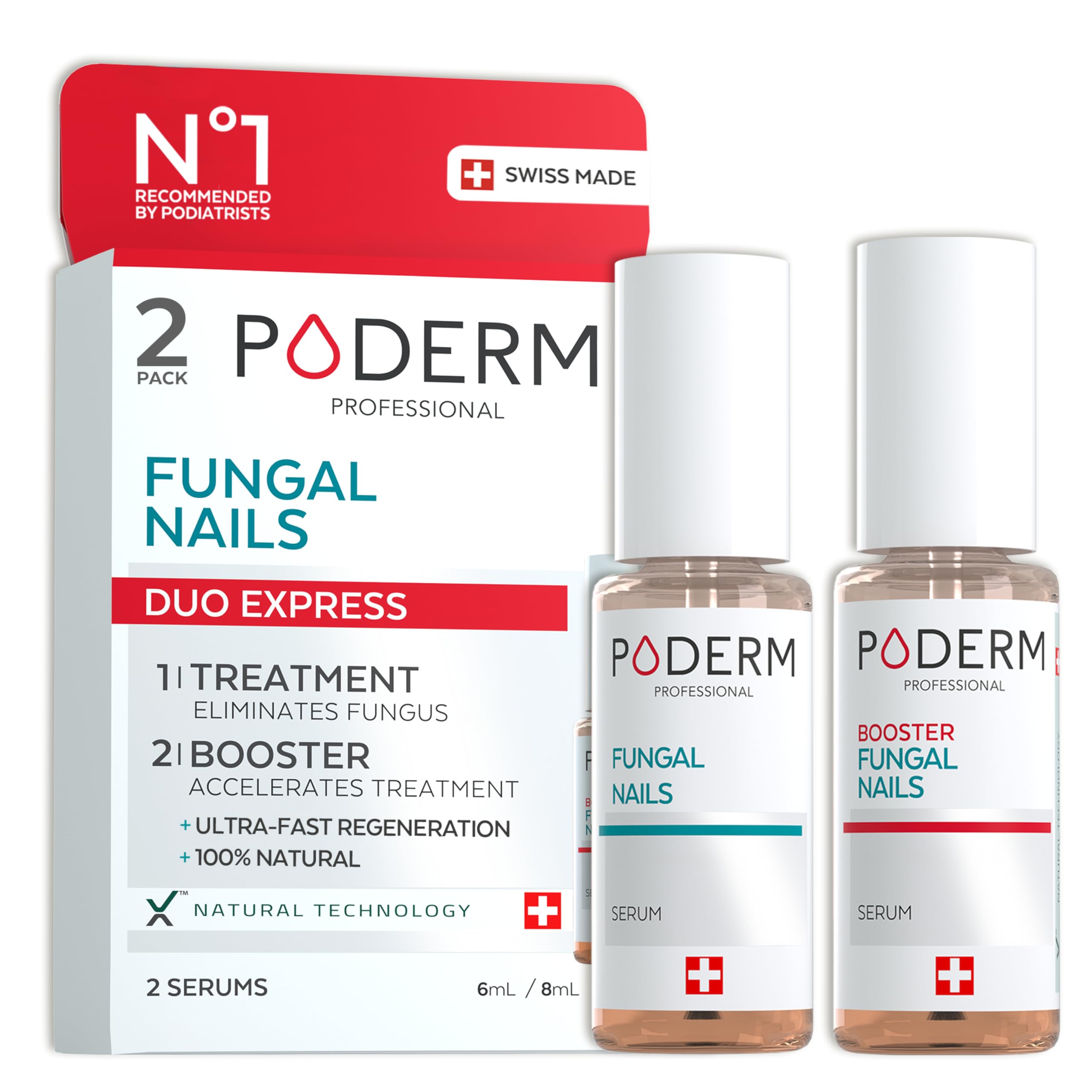 Poderm Pack Duo 2-in-1 Anti Fungal Nail Treatment for Severe Nail Infections | Swiss-Made Serum & Booster | No Filling Needed | Nail Fungus Treatment for Damaged Toenails | Created by a Podiatrist
