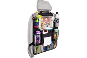 Reserwa Car Back Seat Organizer Foldable Car Storage Organizer Car Seat Back Protectors with Hole for USB/Headphone/Charging Kick Mats Back Seat Protector with Touch Screen Tablet Holder Tissue Box