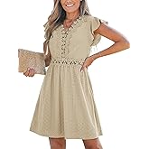 CUPSHE Summer Dress for Women Casual Spring V Neck Lace Appliques Cap Sleeves Hollow Out Beach Mini Dress