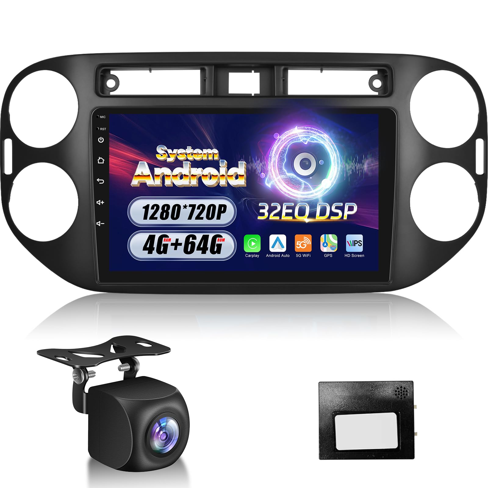 Photo 1 of Upgraded 4GB+64GB Car Radio Stereo for VW Tiguan 2006 2007 2008 2009 2010 2011 2012 2013 2014 2015 2016 with Wireless Carplay/Android Auto, 32EQ DSP, 5GHz WiFi & GPS Navigation + AHD Rear View Camera