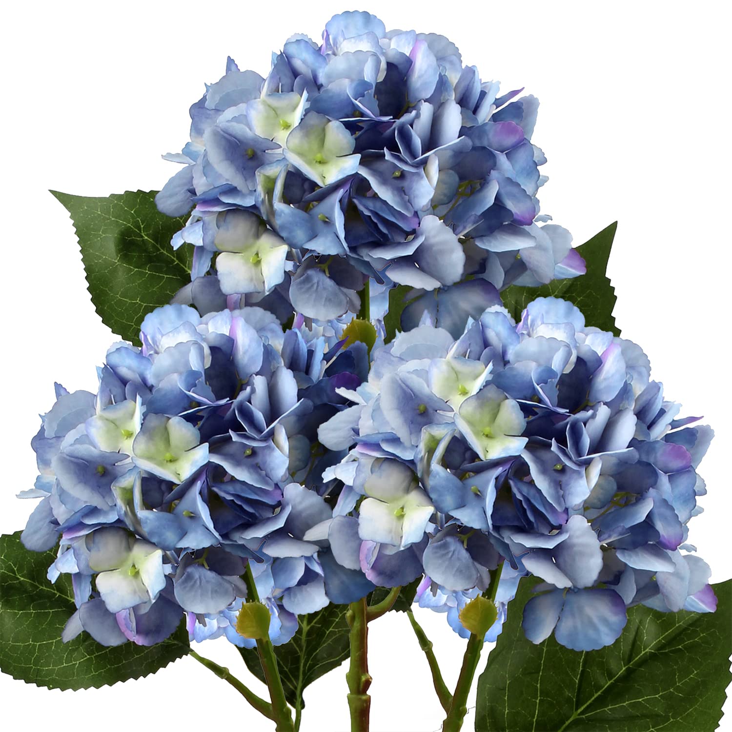Briful 21" Artificial Hydrangea Flowers Silk Flower Fake Flower, Set of 3 Blue Artificial Flowers Fake Hydrangea Long Stems for Home Wedding Party Décor