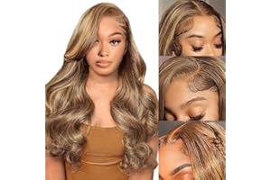 Azkiu 20Inch Highlight Ombre Lace Front Wig Human Hair 13x4 HD 4/27 Honey Blonde lace frontal Wigs Pre Plucked with Baby Hair 150% Density Colored Body Wave Lace Front wig Human Hair Natural Color