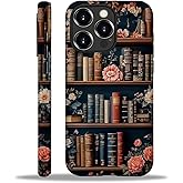 Akinmi Case for iPhone 16 Pro Max,Flower Bookshelf Exquisitely Pattern Double Protective Phone Cover Cases Soft Silicone for iPhone 16 Pro Max