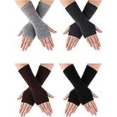SATINIOR 4 Pairs Fingerless Gloves for Women Wrist Warmers Black Brown Arm Warmers with Finger Holes Half Finger Typing Gloves for Men